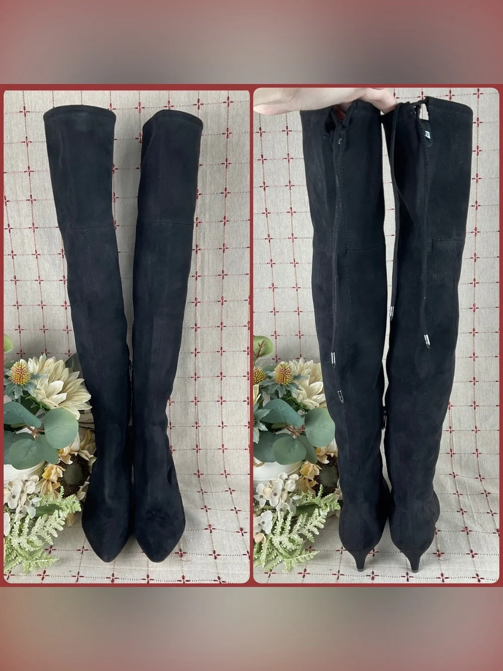 Sam Edelman “Kristie” Over The Knee Black Faux Suede Sz 7 NWOB Low Heel